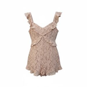 BCBGeneration Ruffled Lace Romper w/ Sweetheart Neckline - Rose Smoke, Size 10
